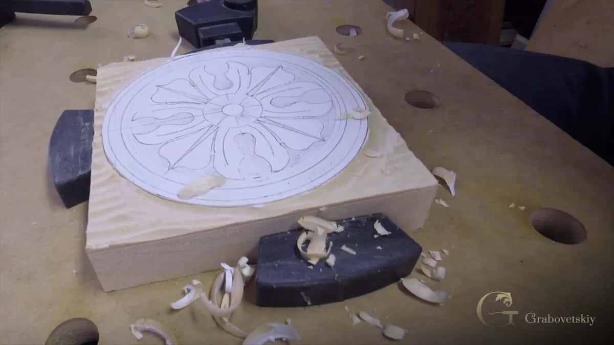 Pattern still readable on top while the ground below it is finished