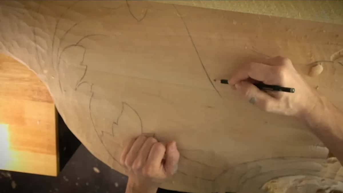 Pencil on the wood.