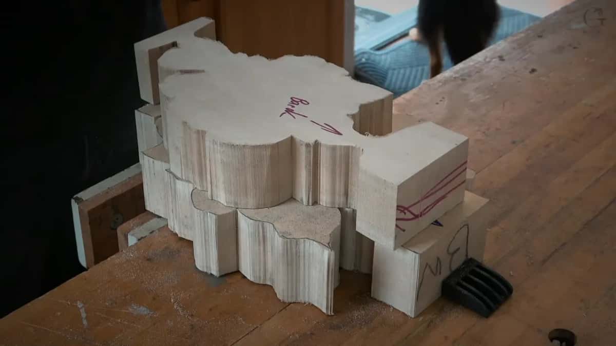 Two sawn blanks stacked, the top one marked Back