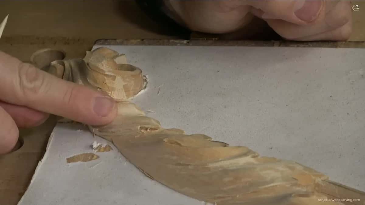 Fingertip on a burnished area, where the fiber has been pressed flat and shines.