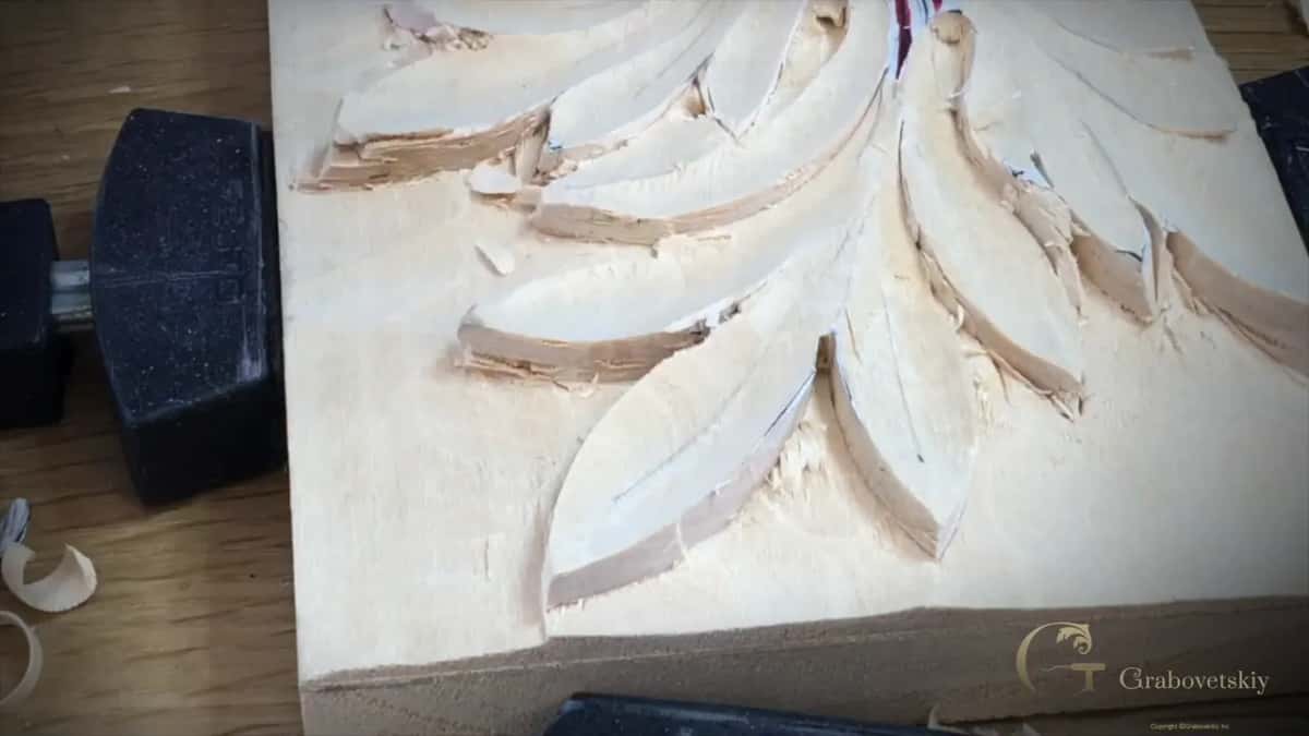 The whole roughed leaf seen from above, every lobe hollowed and the center line still marked in red.