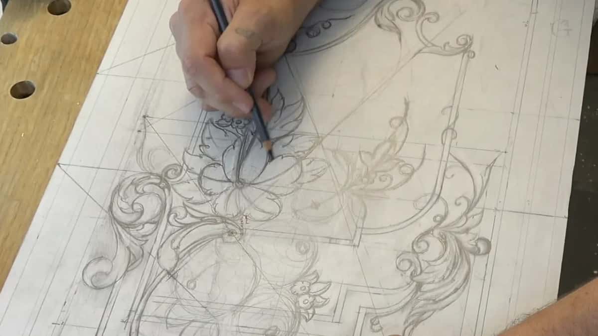 Dark pencil inside a large outlined flower
