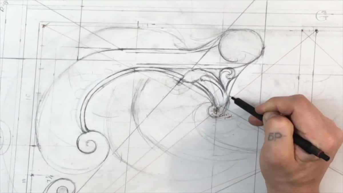 Pen drawing down the right side of that leaf
