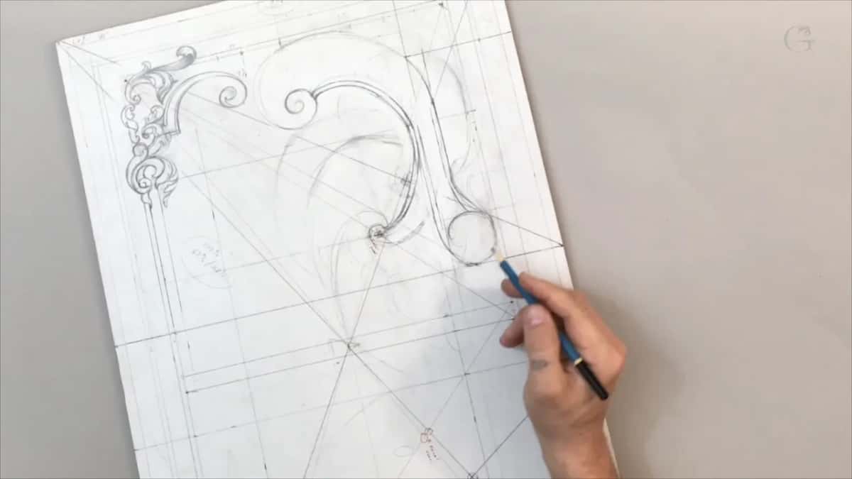 A blue pencil near the small circle by the board edge