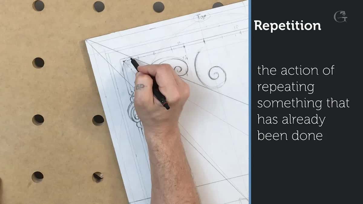 On screen definition of repetition beside the hand at work