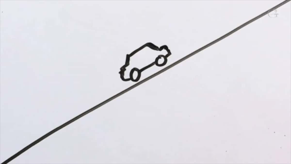 Close view of the car on the rising diagonal