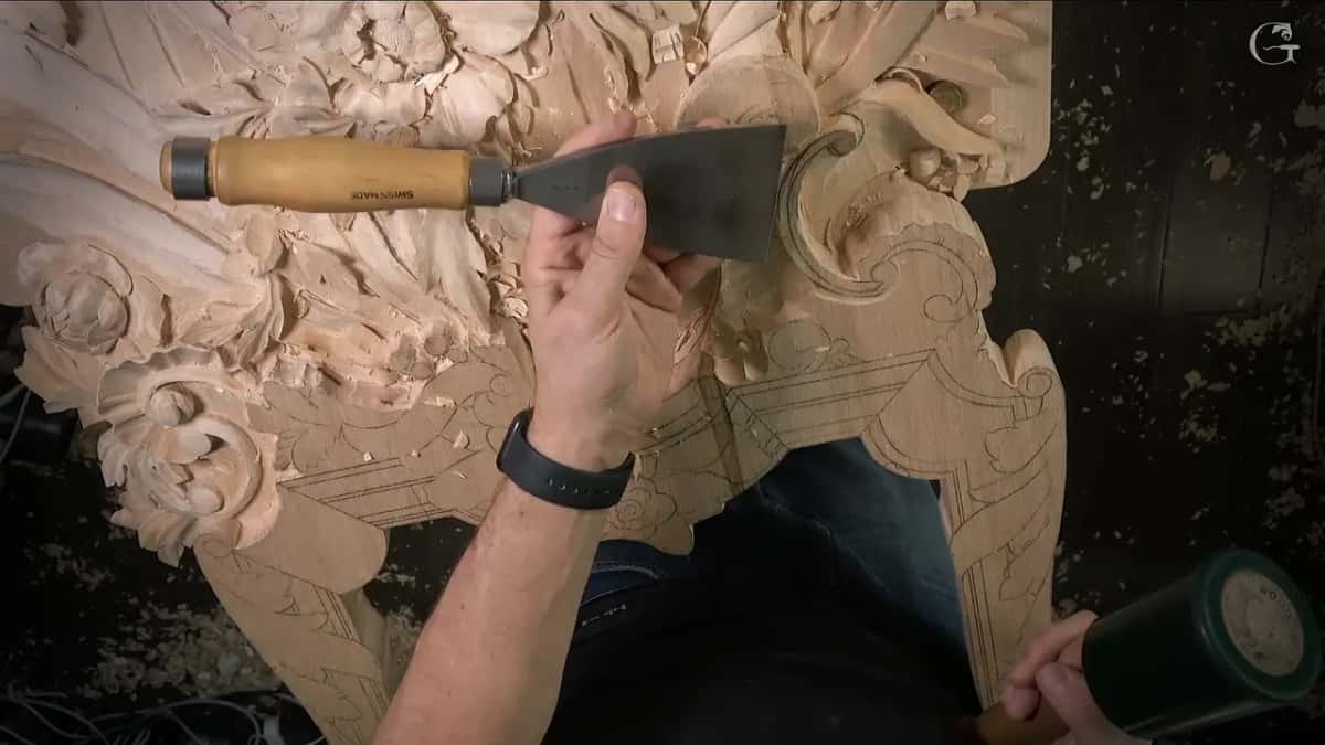 Very wide chisel held up to the camera