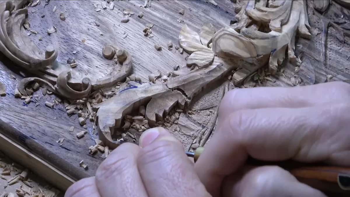 Hairline split across the leaf, tool beside it