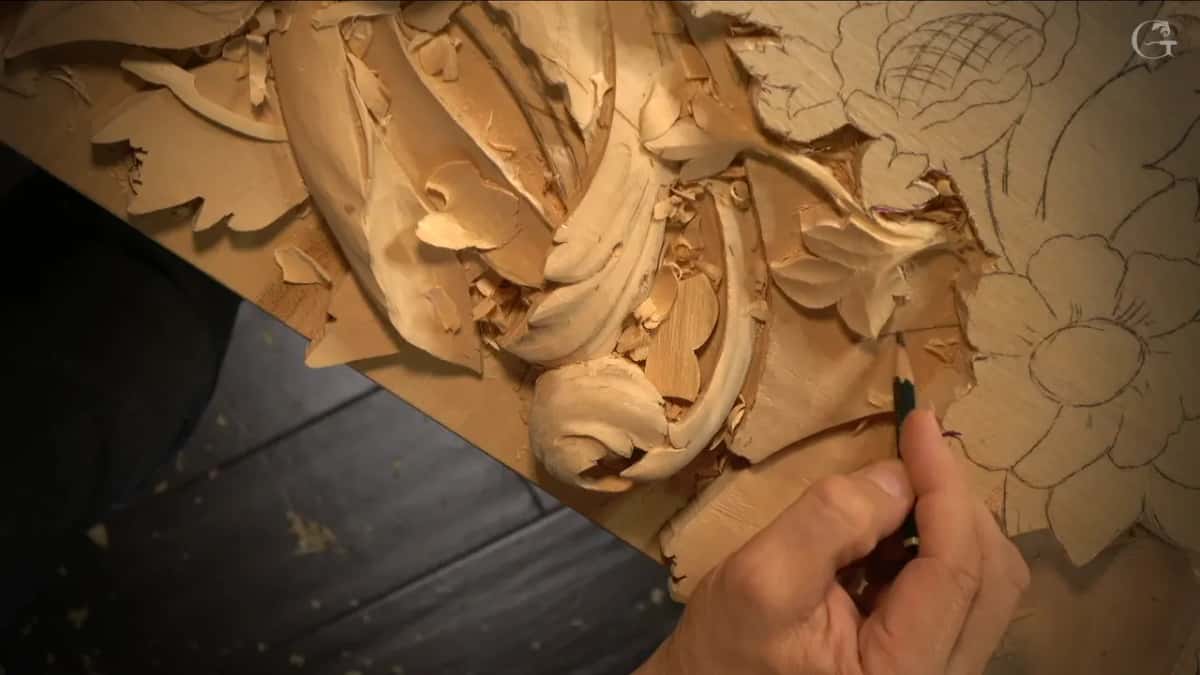 Pencil marking the edge of the wood.