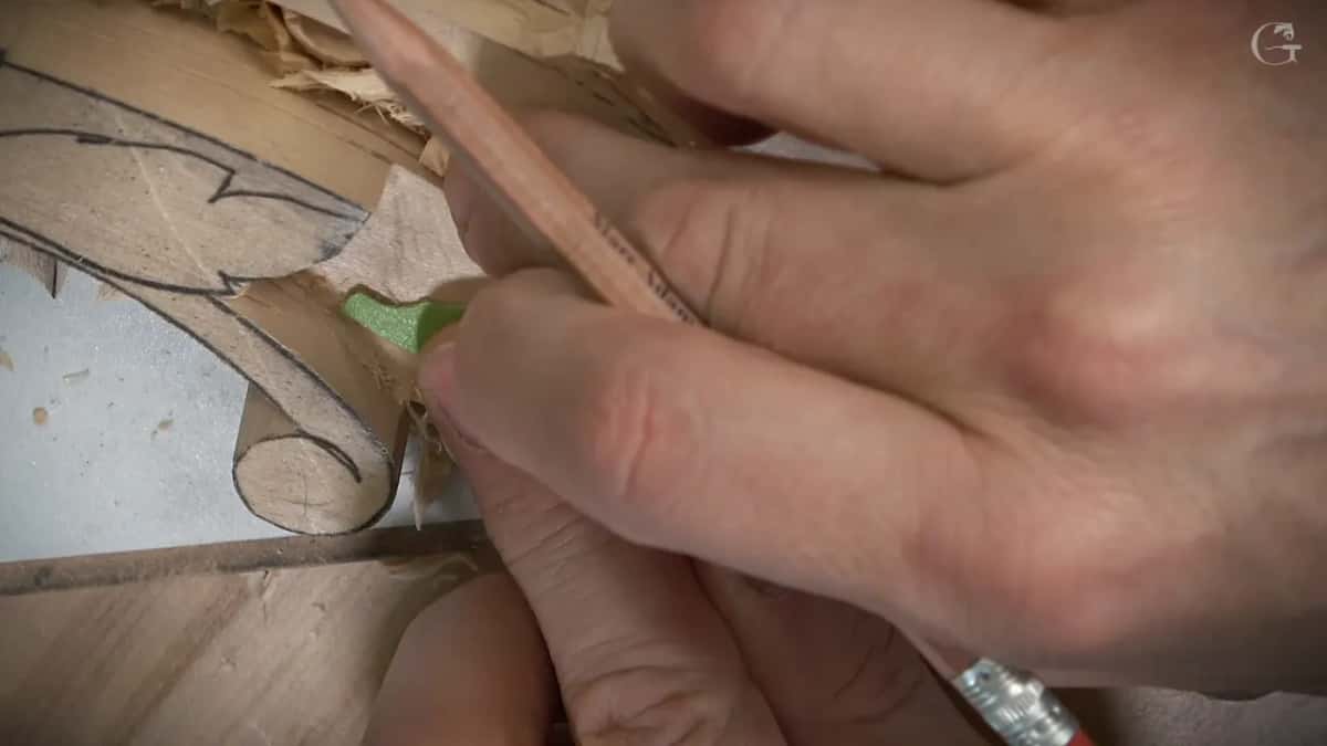 Pencil and a green tape gauge, putting the lines back in.