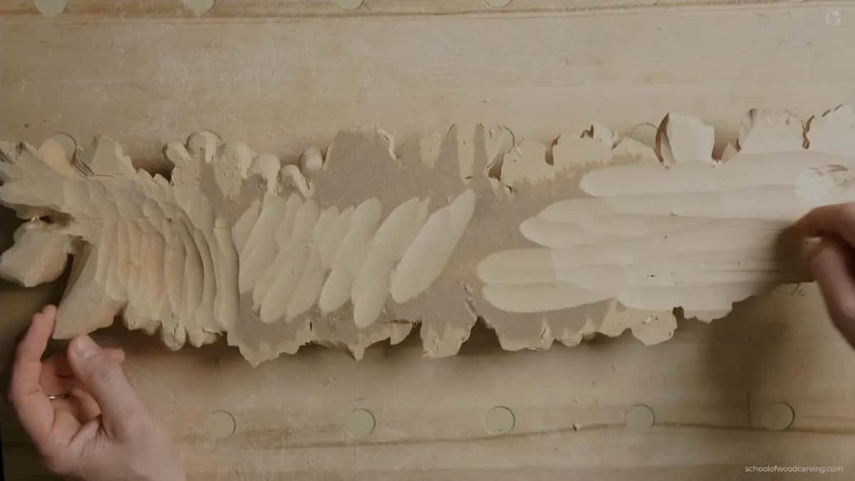 Back of the same panel, hollowed out behind every leaf