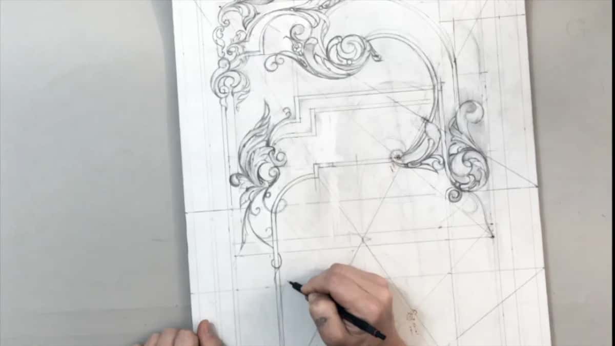 Pencil low on the sheet, far below the drawn corner