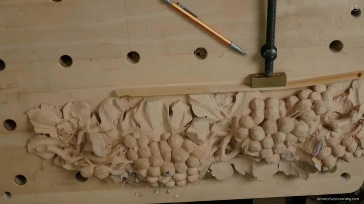 Whole panel with every cluster blocked in, plus a mechanical pencil lying on the bench just above it