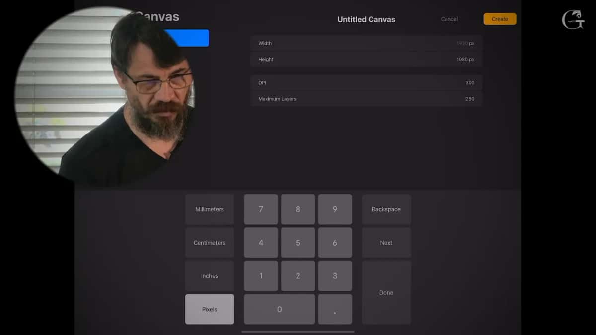Canvas settings, 1920 by 1080 pixels at 300 DPI