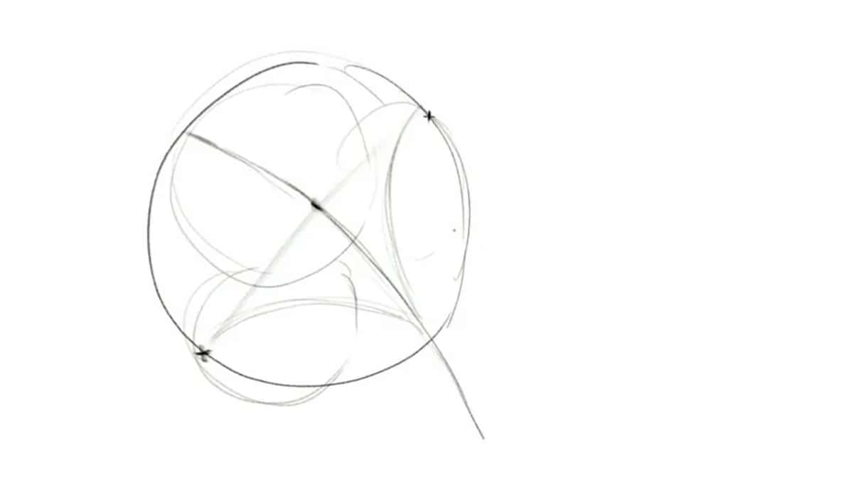 Sketch of a circle crossed by a curved middle line