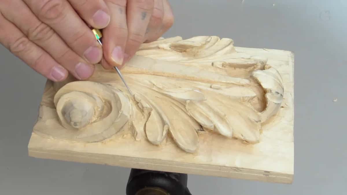 Brass ferrule catching light as the blade works into the left eye of this acanthus