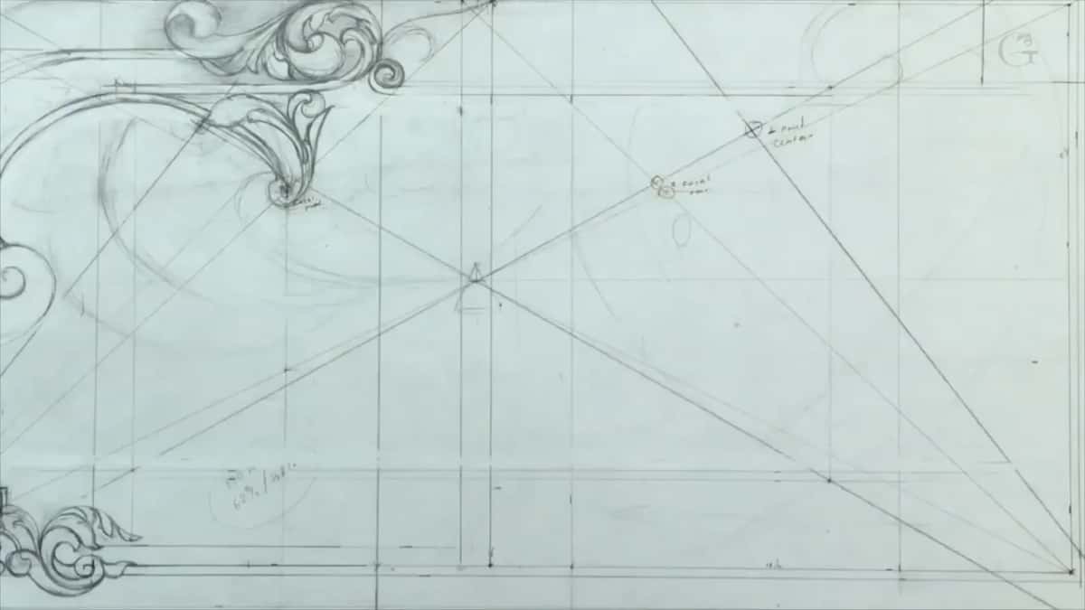 Panel drawing with its diagonals crossing near the middle
