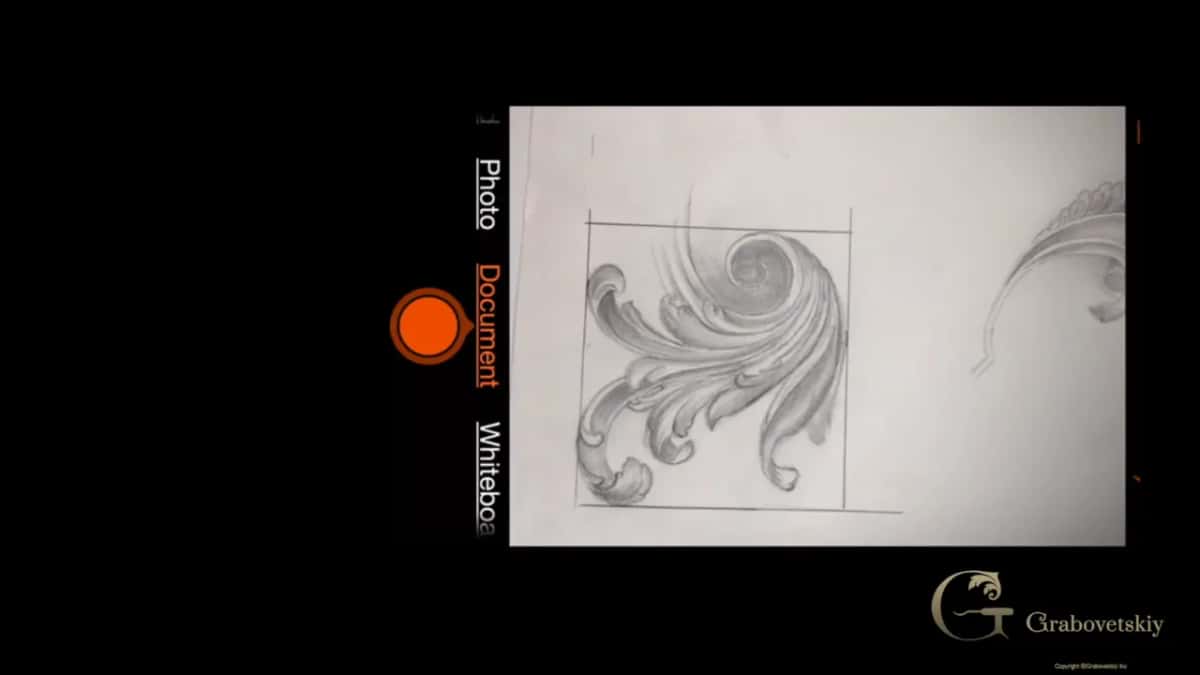 Document mode picked in the app, the boxed sketch filling the frame