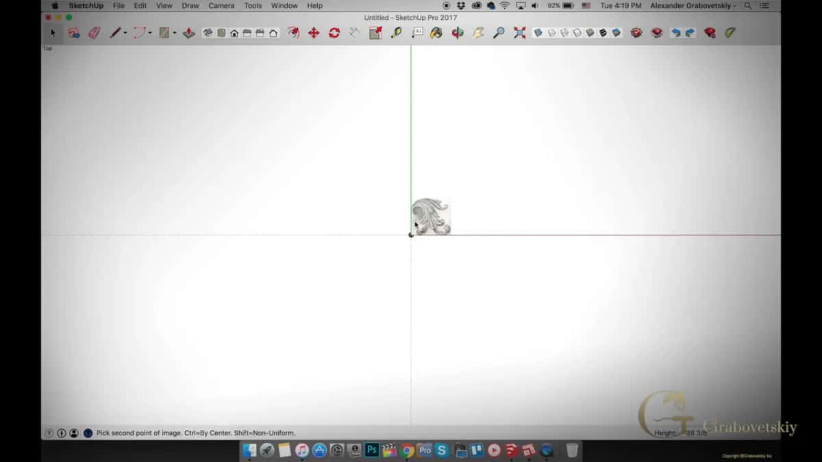 Imported picture sitting tiny at the SketchUp origin