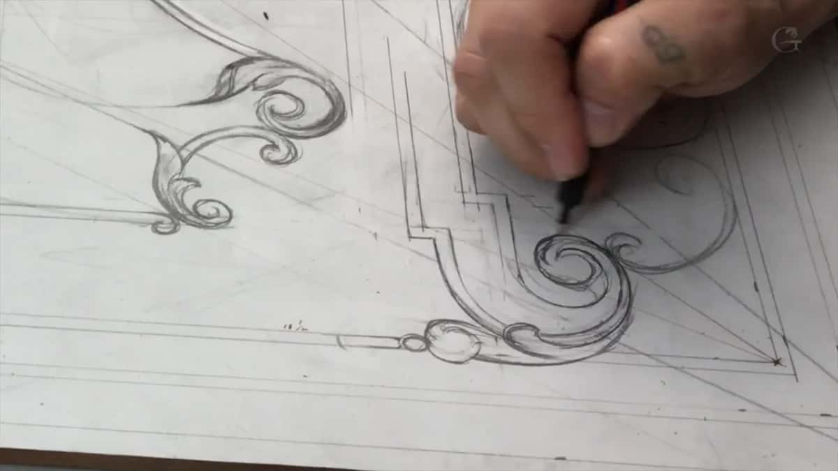 End of a movement where it closes into a volute, pencil still on it