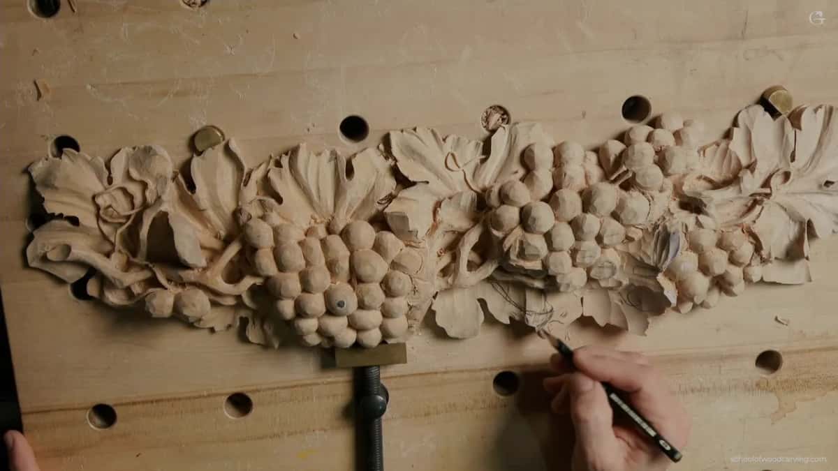 Pencil laid on the carved panel while the two main movements get worked out