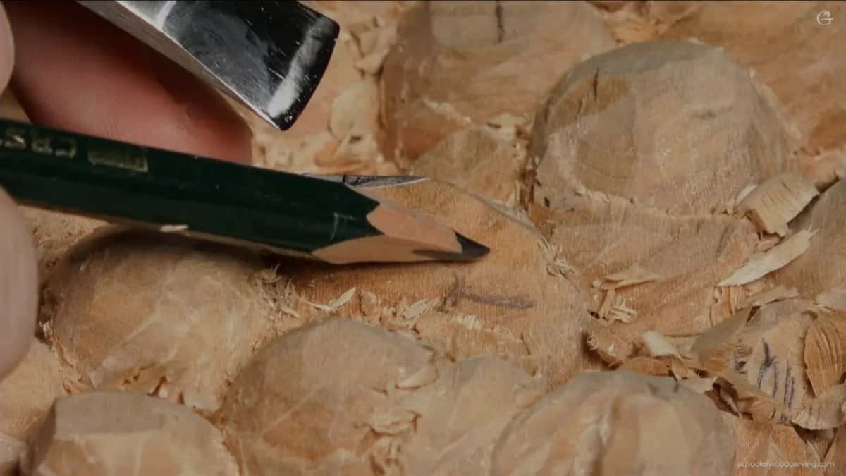 Comparison spot, with a pencil and a small gouge lying where the two presentations met