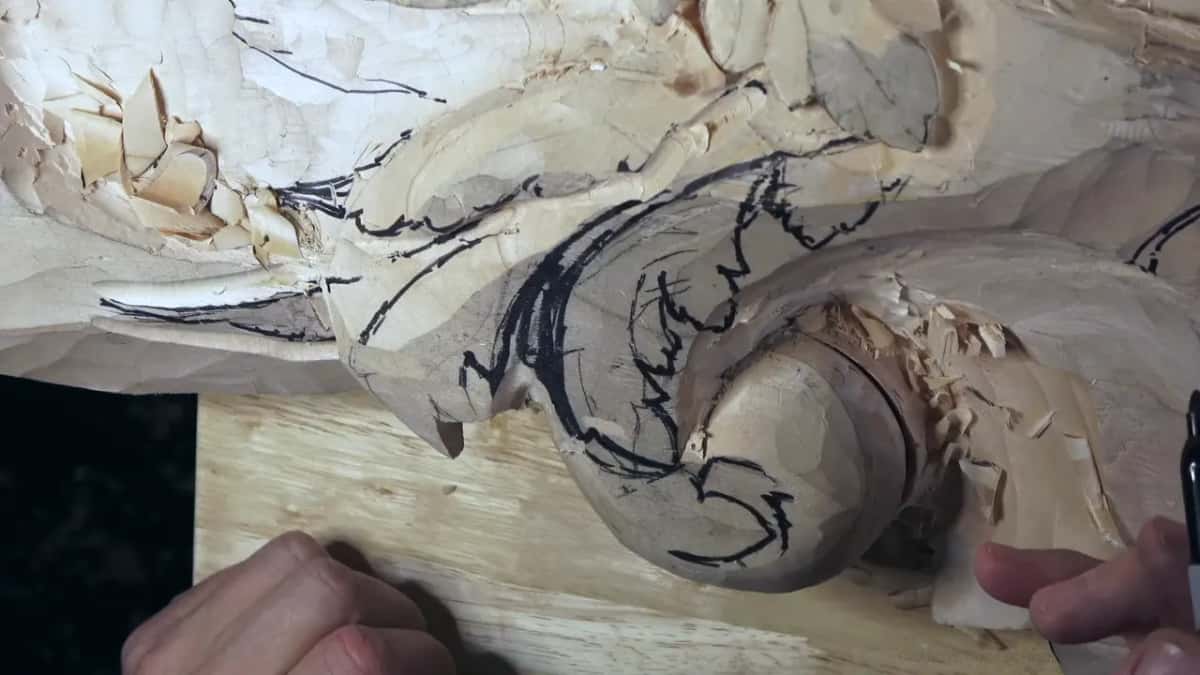 The dome, drawn on A carved dome drawn all over in black marker, hands framing it
