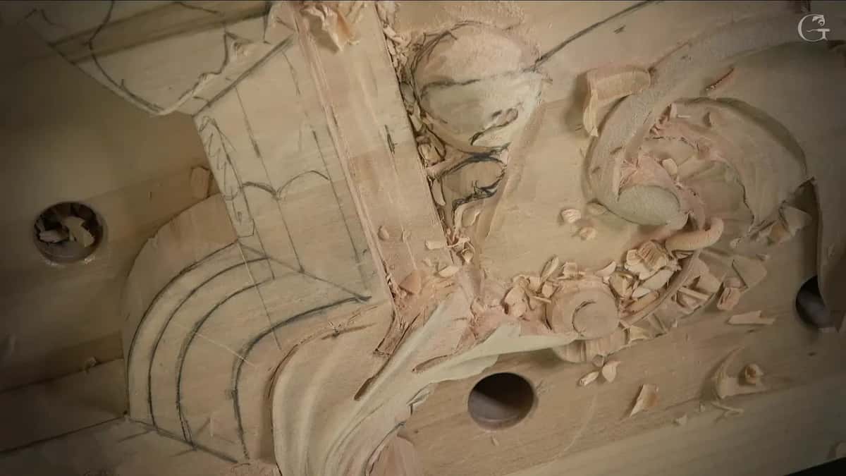 Layout of the molding drawn onto the roughed wood in pencil