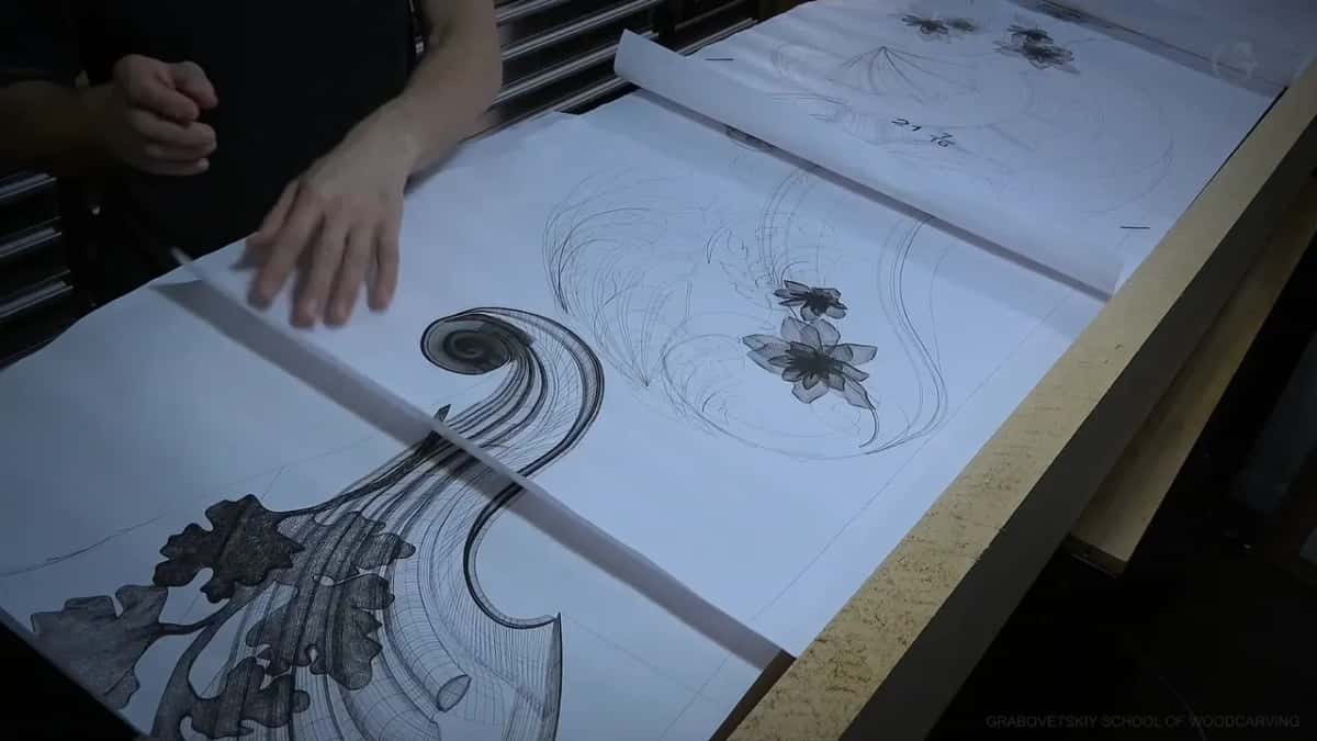 The wireframe drawing Paper pattern sheets covering the entire bench top