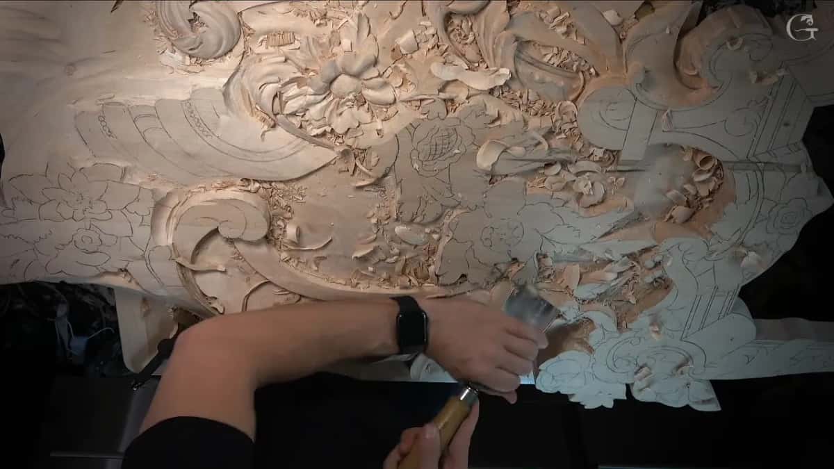 Big gouge in one hand at the panel's edge