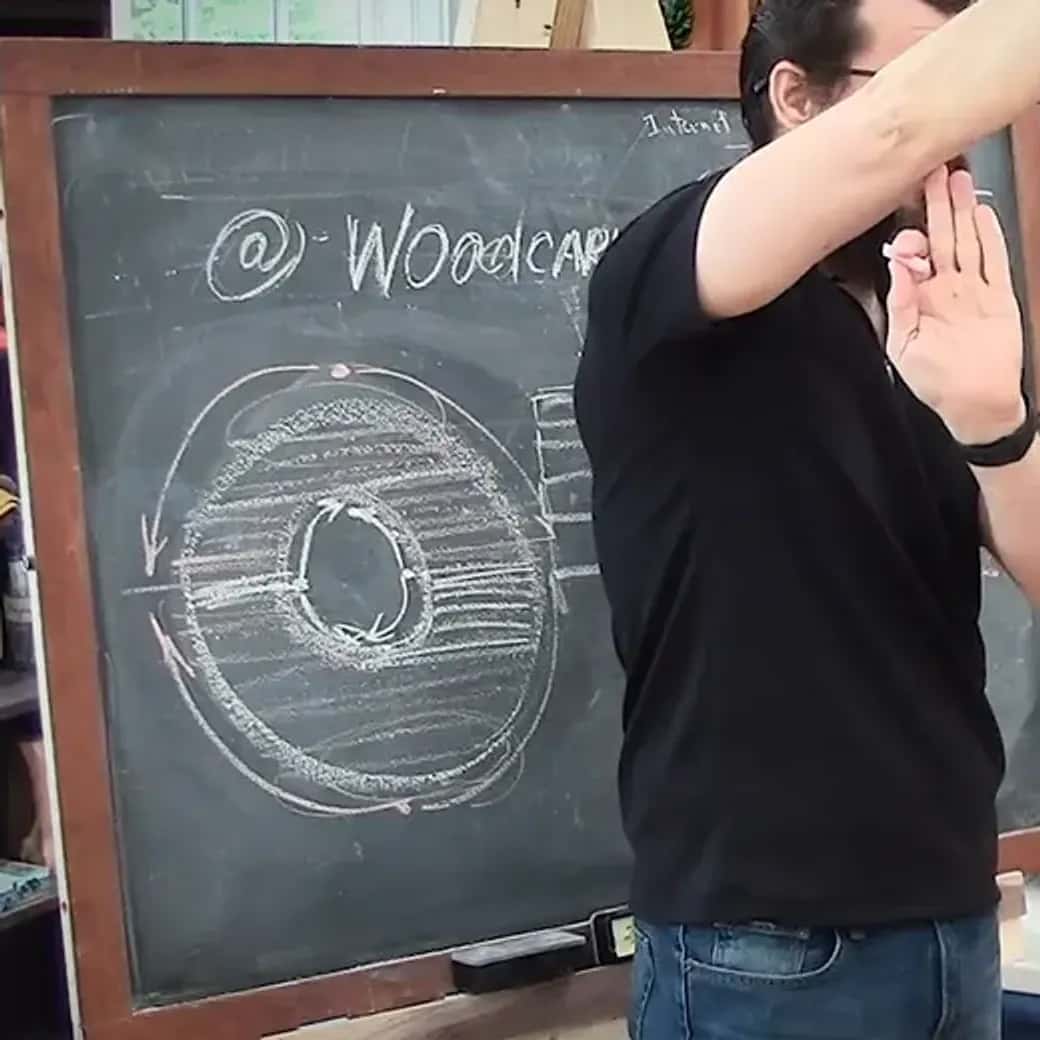 Chalkboard donut drawn with grain lines and two direction arrows
