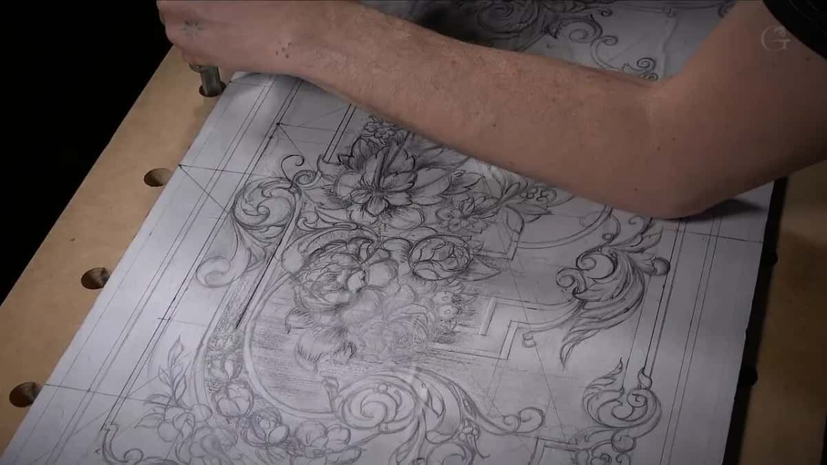 Forearm across the panel pattern.