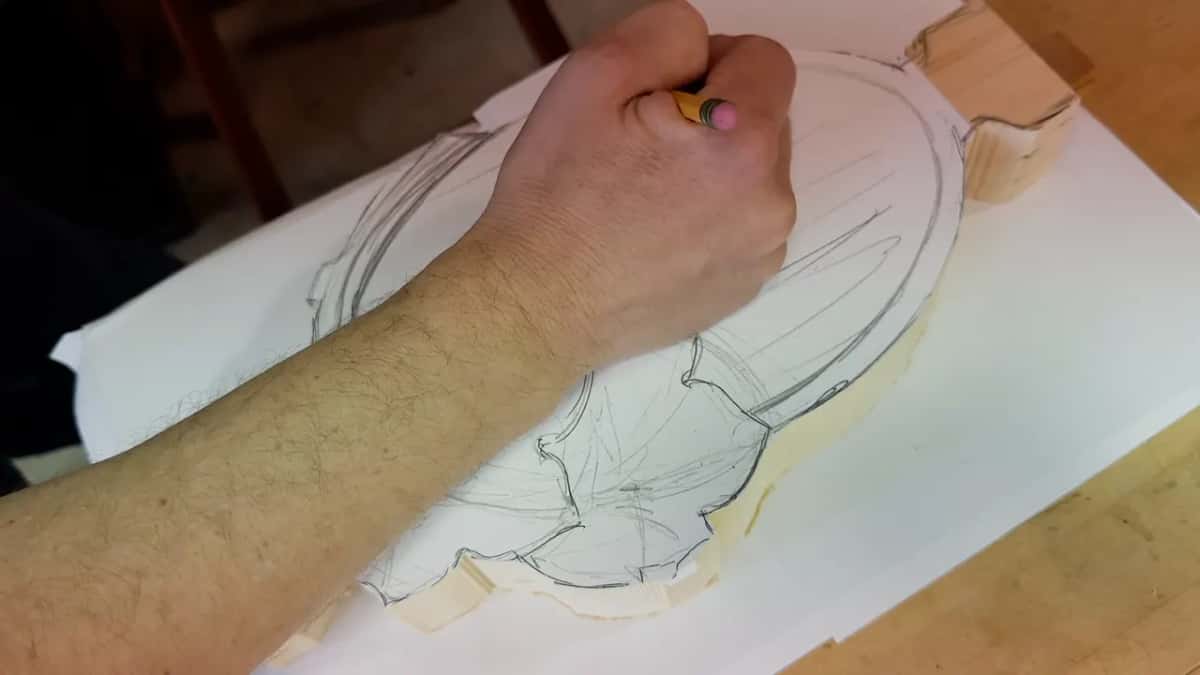 Pencil drawing inside the oval outline