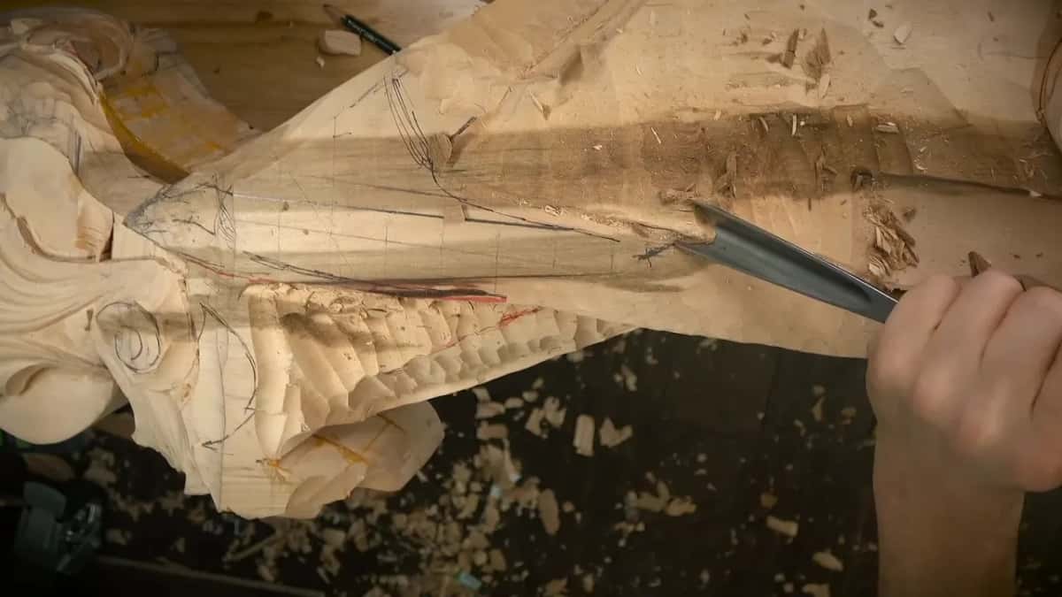 Gouge meets darker wood.