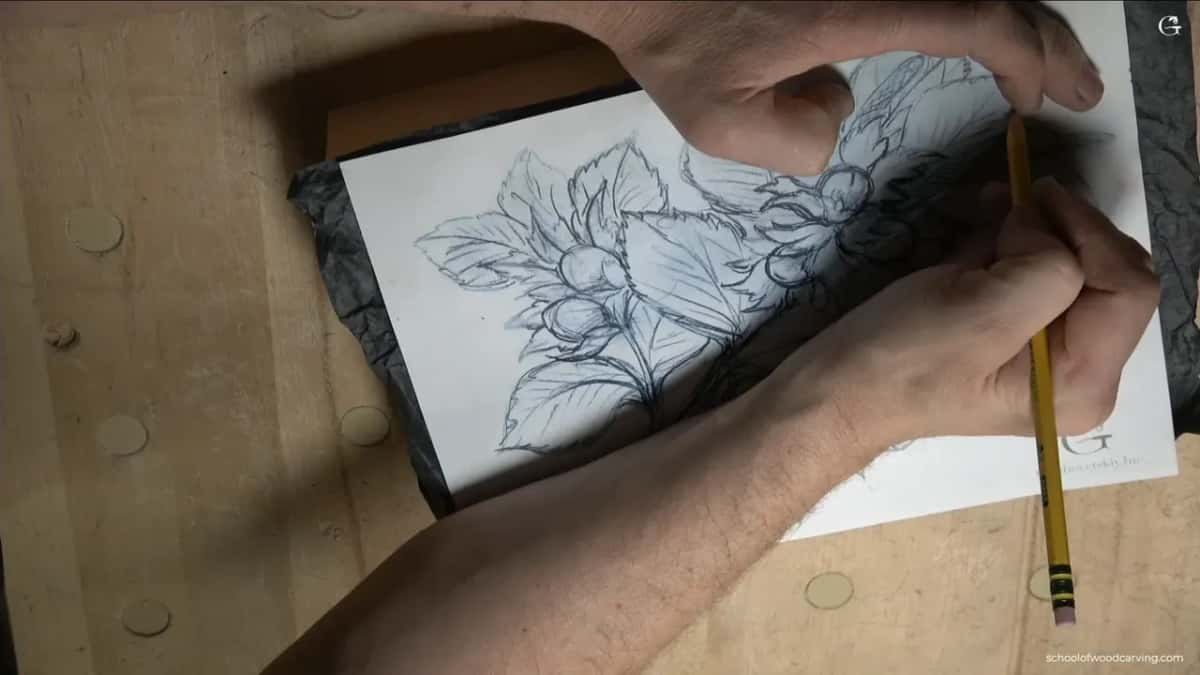 Pencil tracing hazelnuts through the paper