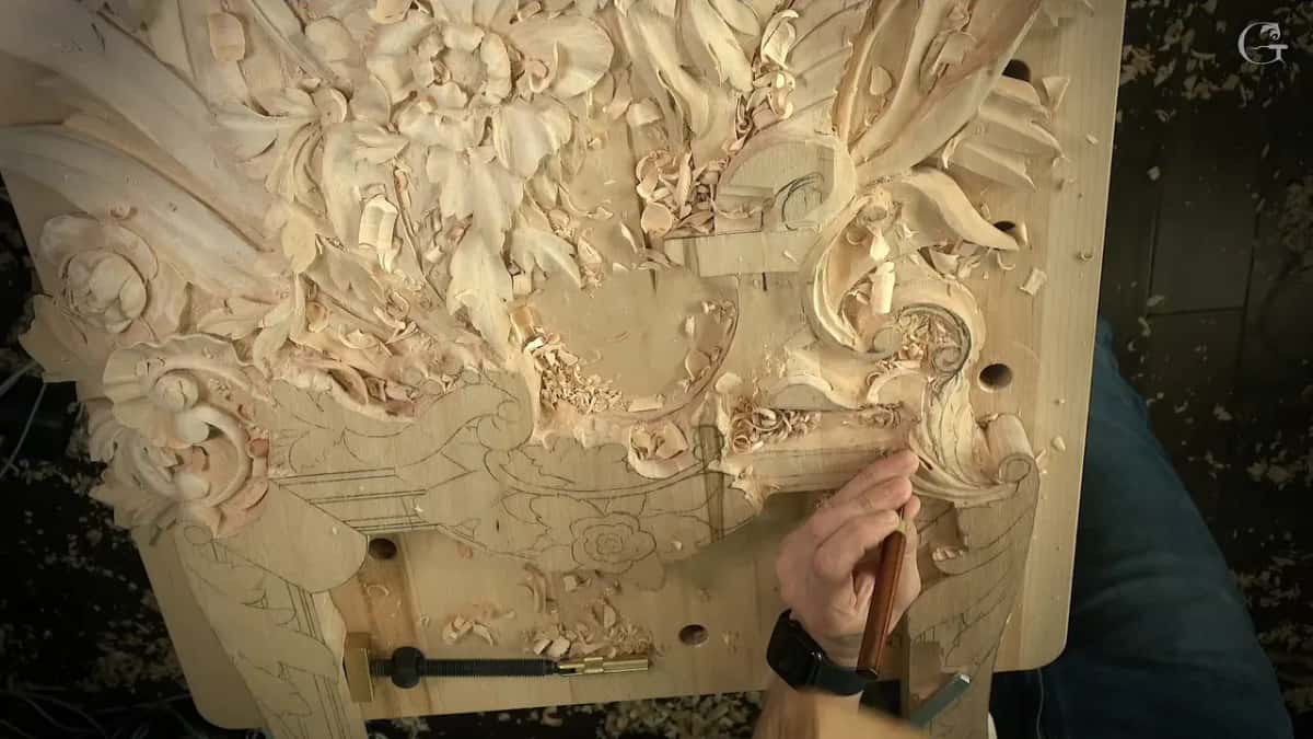 The whole carved panel seen from above