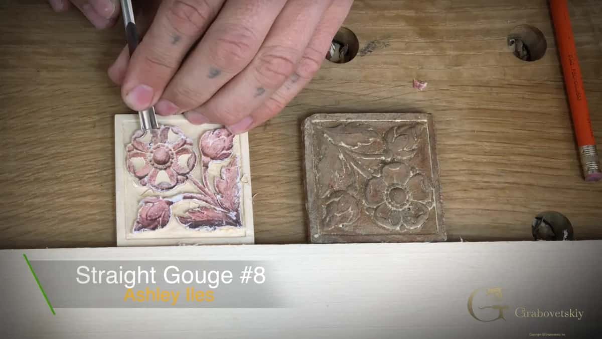 Caption number 8 On-screen caption reads straight gouge number 8 as it rounds a petal