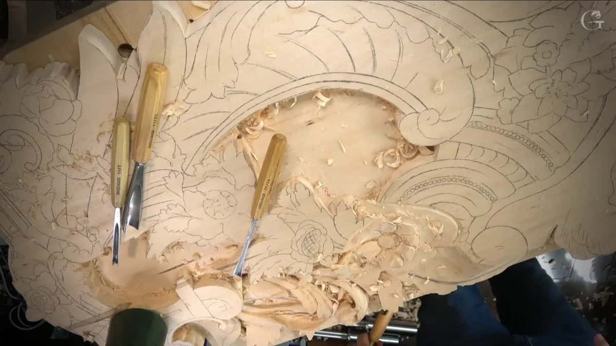 Three gouges resting on the panel
