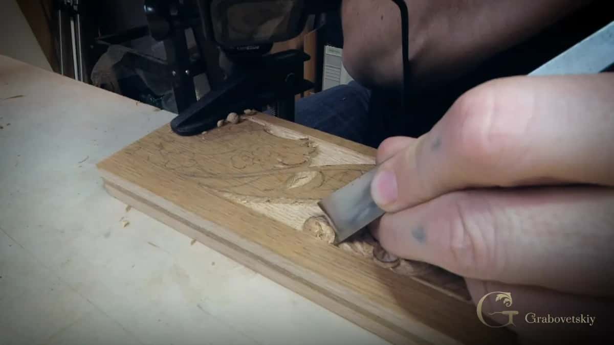 One wide flat gouge working the edge of the small swirl