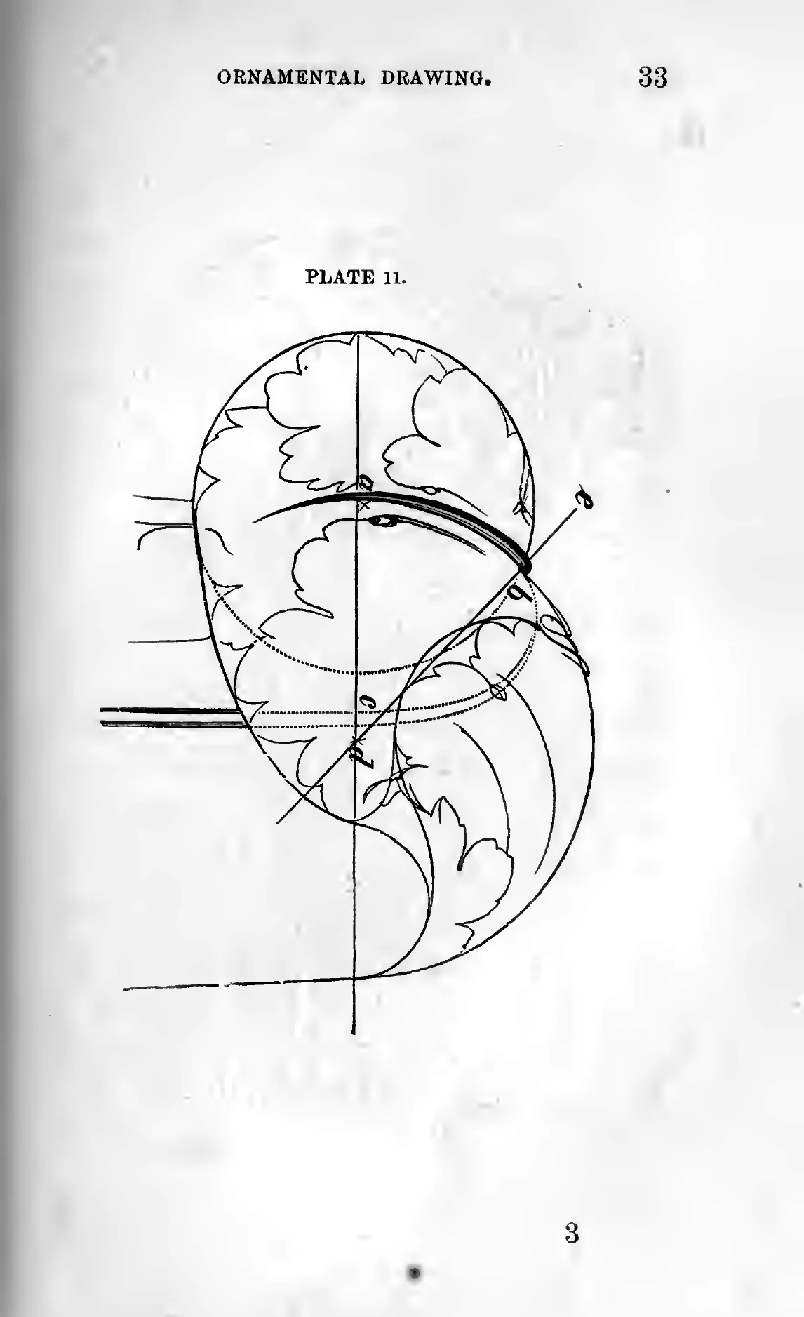 Plate 11 from Page's 1886 guide, circles and tangents used to construct the turning head of an acanthus leaf
