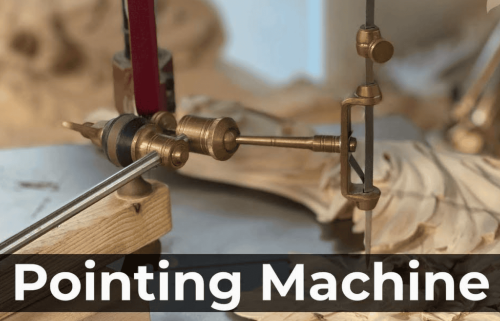 WOODCARVING LESSONS: Close-up image of a pointing machine, a tool used in woodcarving to accurately transfer measurements from a model to wood. Learn how Woodcarver Grabovetskiy uses a pointing machine for precise and artistic woodcarving. - Wood Carving tutorials
